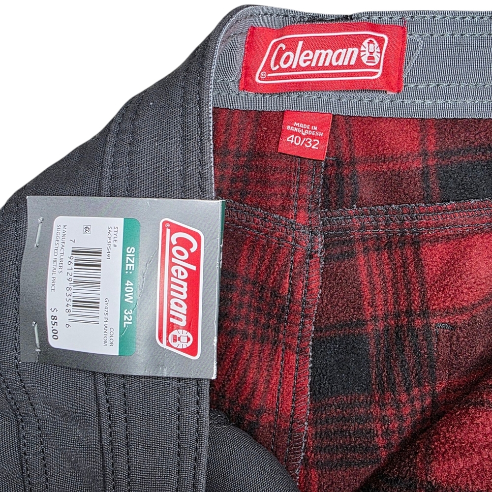 NEW Coleman Mens 40 x 32 Black Fleece Lined Stretch Work Pants‎